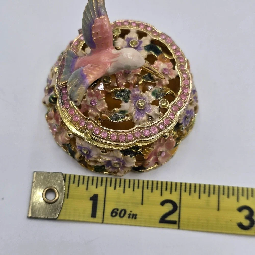 Hummingbird Trinket Box Enamel Jeweled Decorative Keepsake Storage‎ Holder